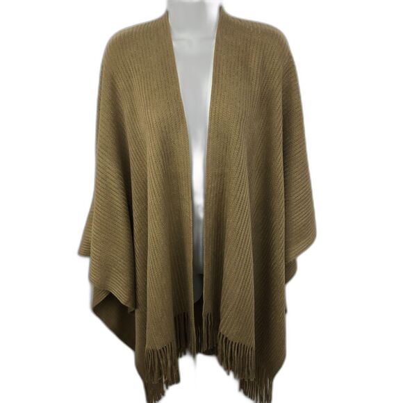 Cejon Basic Knit Women's Poncho Wrap Tan One Size Fringe - Picture 1 of 8